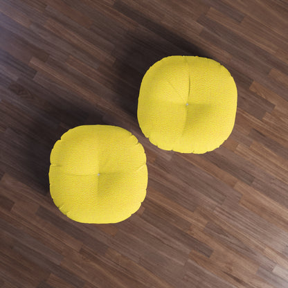 Sunshine Yellow Lemon: Denim-Inspired, Cheerful Fabric - Tufted Floor Pillow, Round