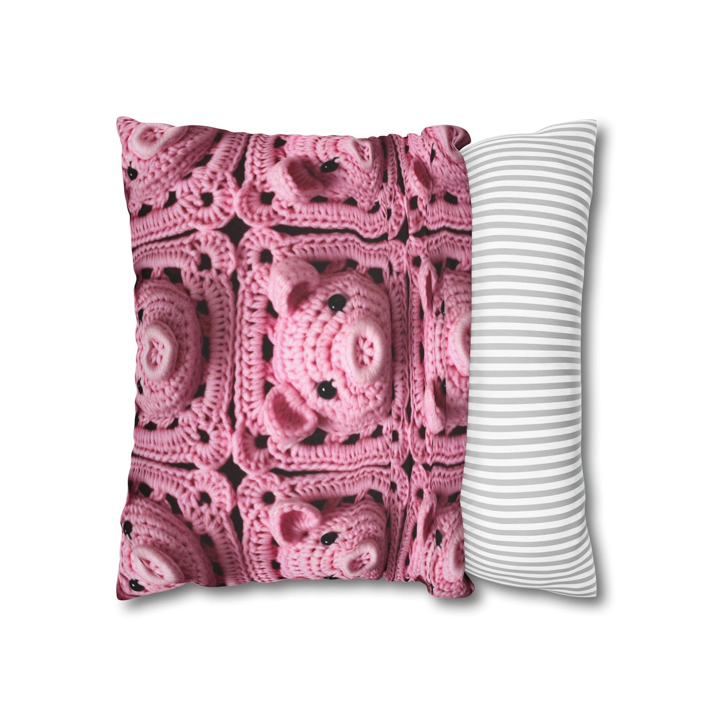 Crochet Pig Farm Animal Pink Snout Piggy Pattern - Spun Polyester Square Pillow Case