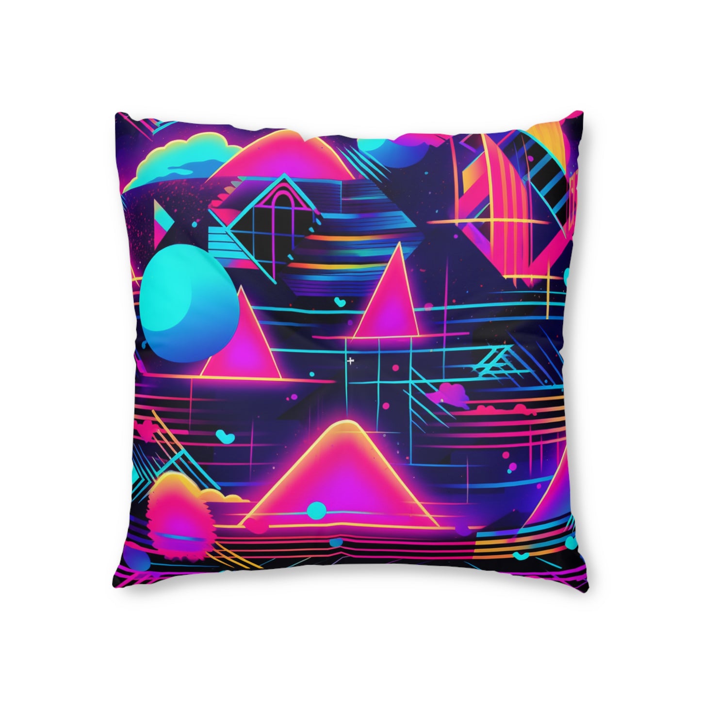 80s Synthwave Retro-Futuristic Inspired Pattern Design Tufted Floor Pillow, Square