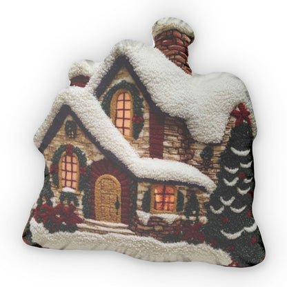 Light Up Christmas Winter House Plush Cushion Shaped Pillow