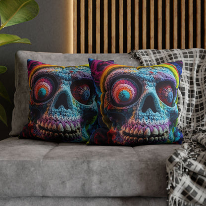 Crochet Skull Halloween Scary Horror Design - Spun Polyester Square Pillow Case