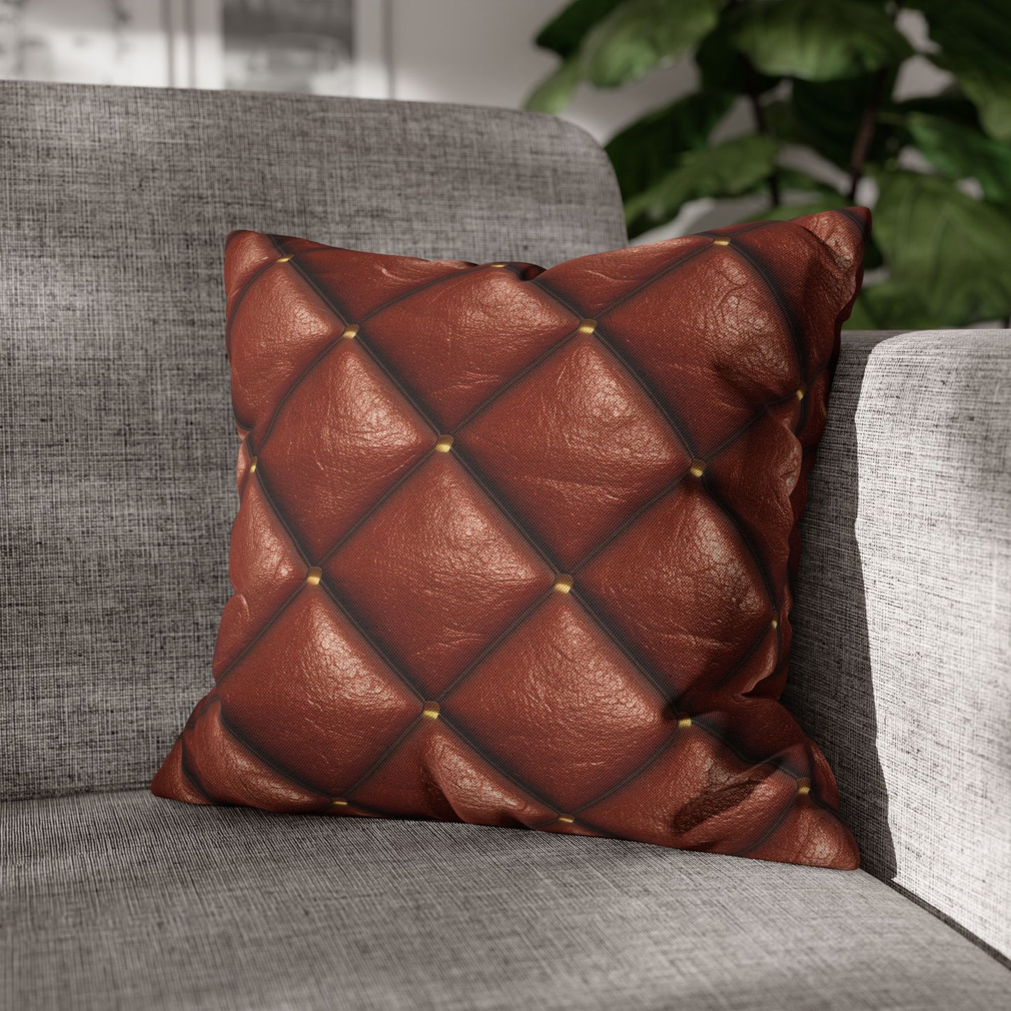 Brown Leather Cognac Pattern Rugged Durable Design Style - Spun Polyester Square Pillow Case