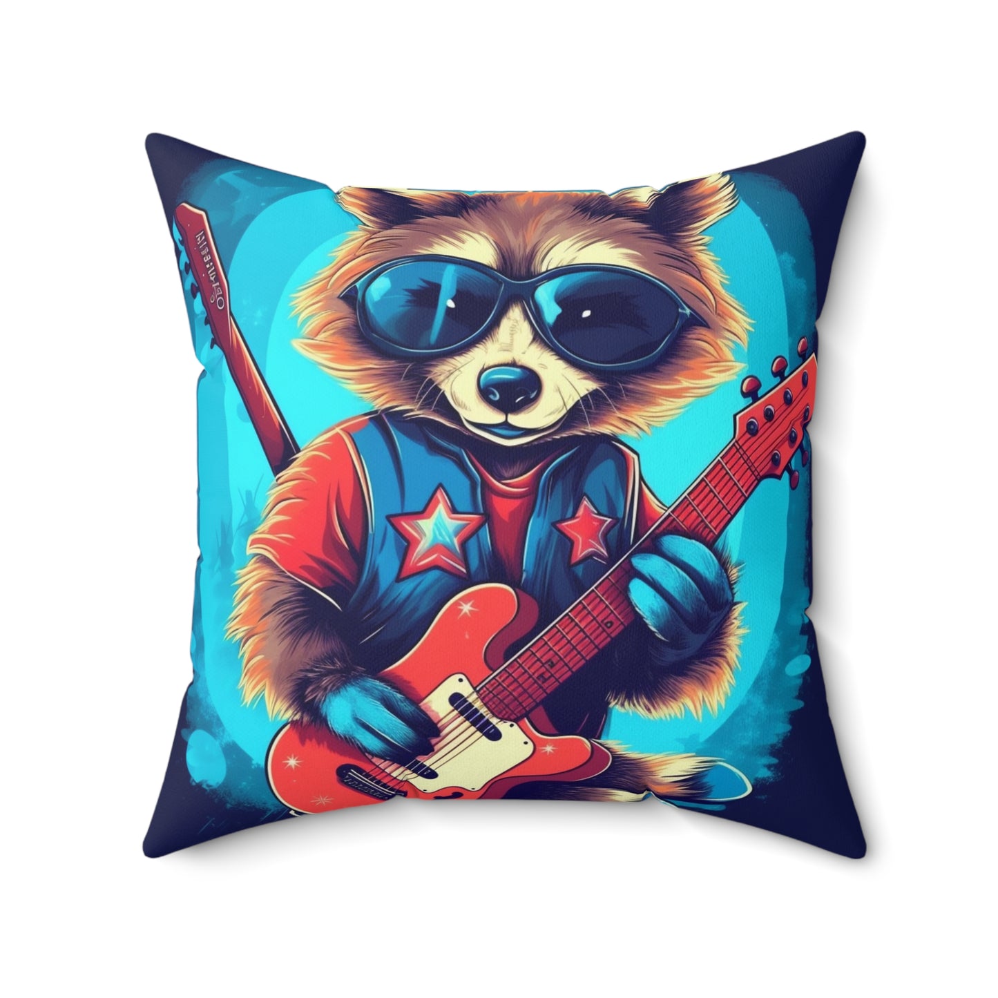 Rock Star Raccoon - Animal Musician Playing Guitar Spun Polyester Square Pillow