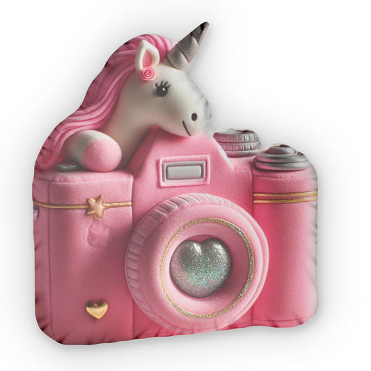 Pink Camera Unicorn Plush Shaped Pillow