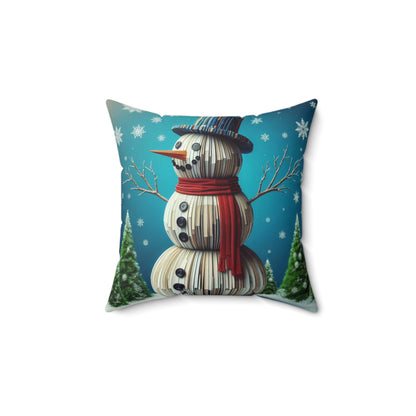 Bibliophiles Winter Delight: Charming Book Lover Novelty Snowman with Bookish Christmas Charm - Spun Polyester Square Pillow