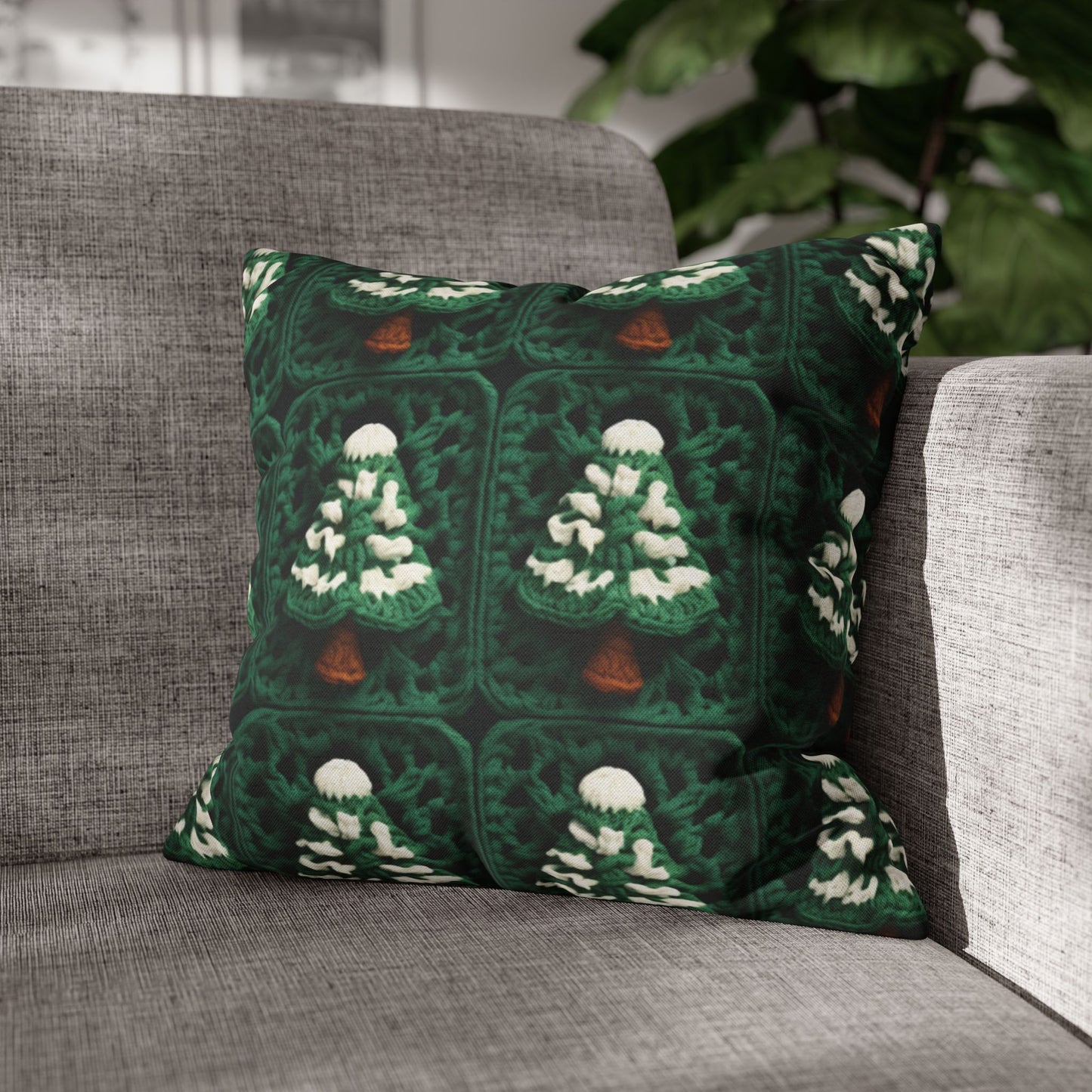 Evergreen Christmas Trees Crochet, Festive Pine Tree Holiday Craft, Yuletide Forest, Winter - Spun Polyester Square Pillow Case