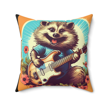 Hedgehog Guitar Band Music Musician Rock Star Graphic Spun Polyester Square Pillow