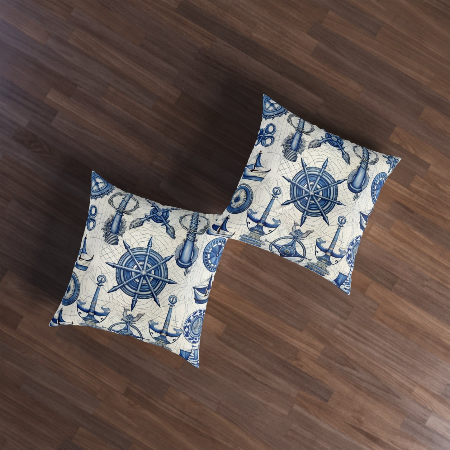 Nautical Theme Art - Anchors, Ropes, Compass Tufted Floor Pillow, Square