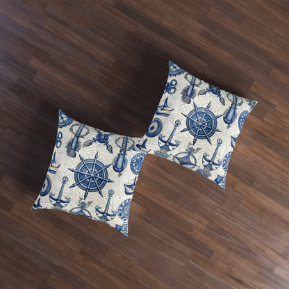 Nautical Theme Art - Anchors, Ropes, Compass Tufted Floor Pillow, Square