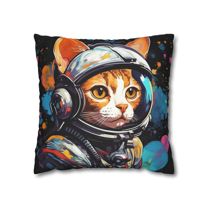 Astro Cat Adventure Feline - Pop Art, Floating in Cosmic Space - Spun Polyester Square Pillow Case