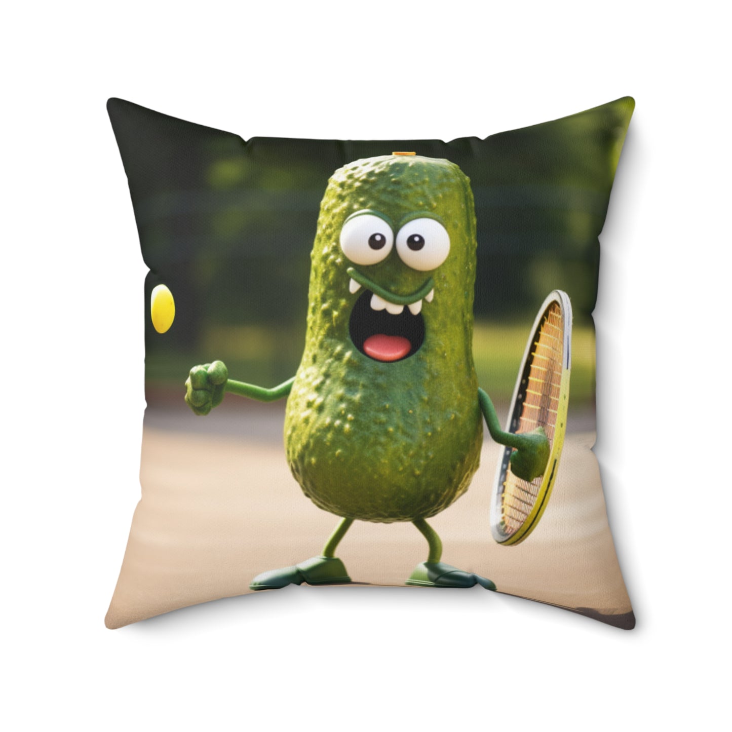 Pickle Playing Pickleball: Serve, Paddle, Game - Court Sport - Spun Polyester Square Pillow