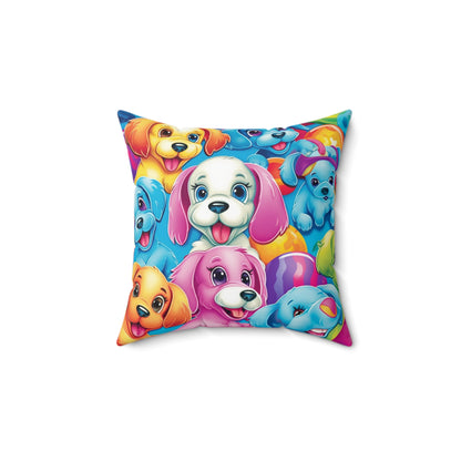 Happy Puppy & Dog Design - Vivid and Eye-Catching - Spun Polyester Square Pillow