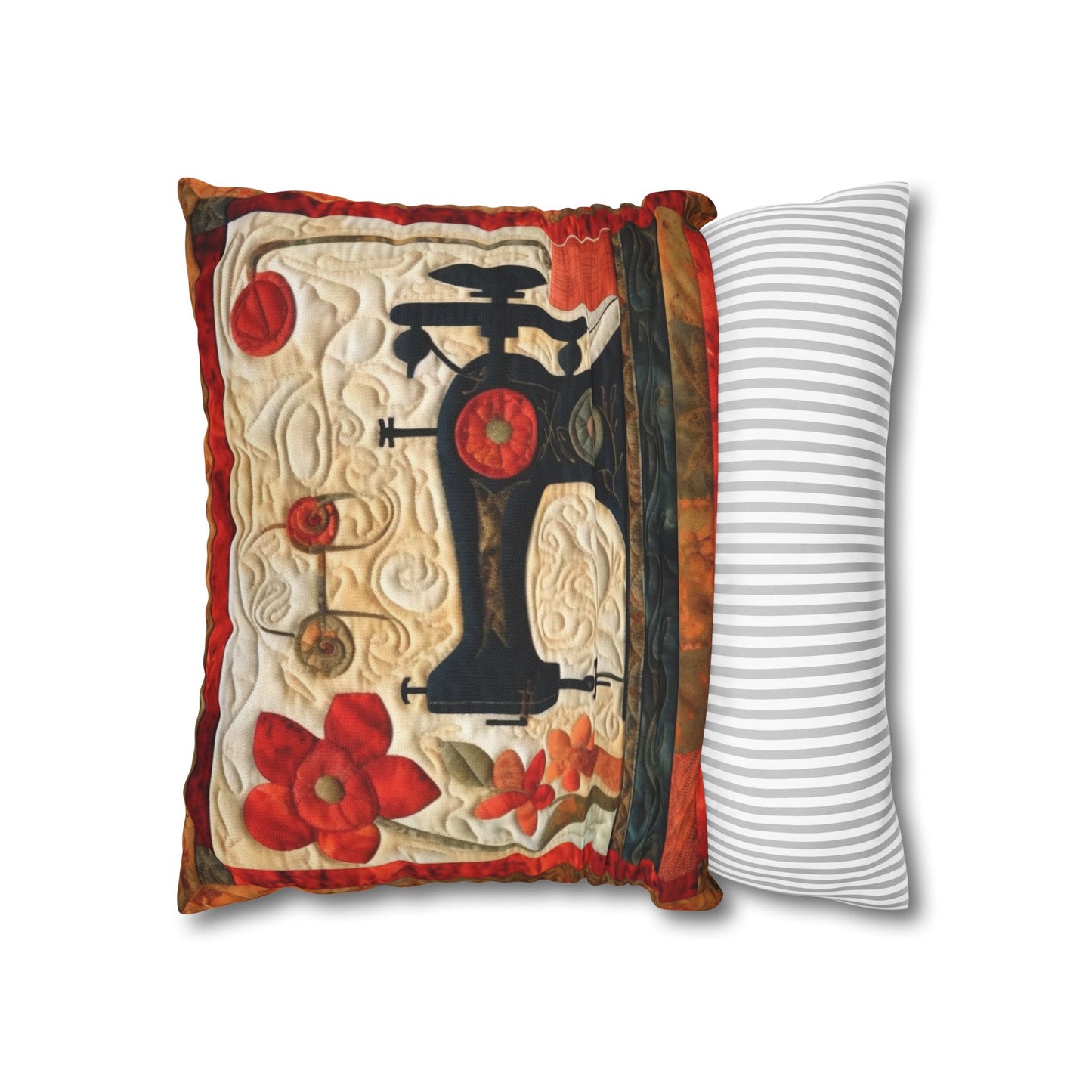 Sewing Machine Quilt: A Crafted Design Homage to Stitching - Spun Polyester Square Pillow Case