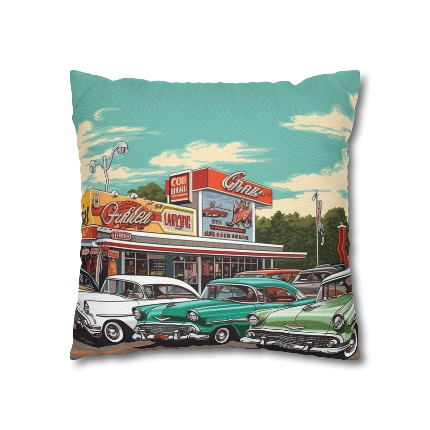 1950s Classic Car Collection Retro Artwork Spun Polyester Square Pillow Case