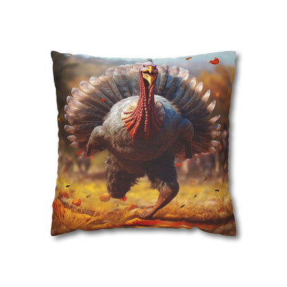 Thanksgiving Trot Turkey Run Athlete Sprint Racer Holiday Feast Dinner - Spun Polyester Square Pillow Case