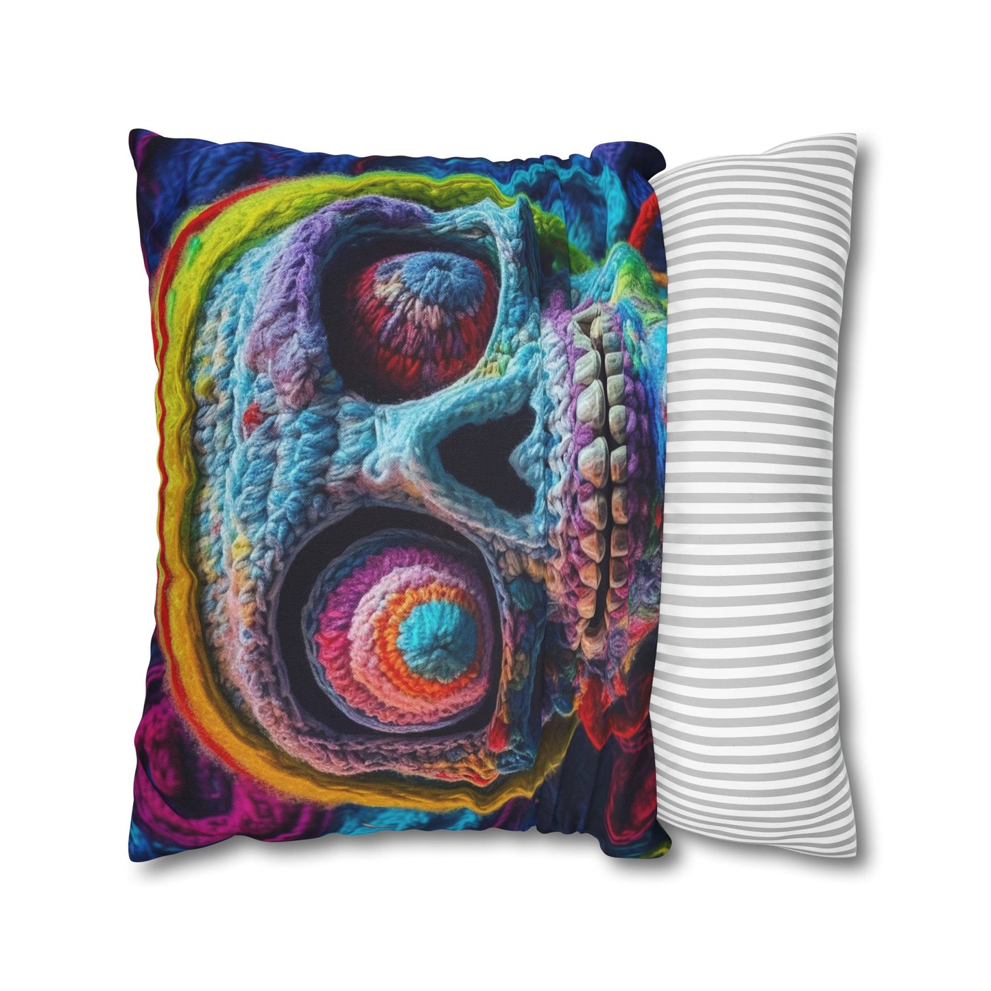 Crochet Skull Halloween Scary Horror Design - Spun Polyester Square Pillow Case