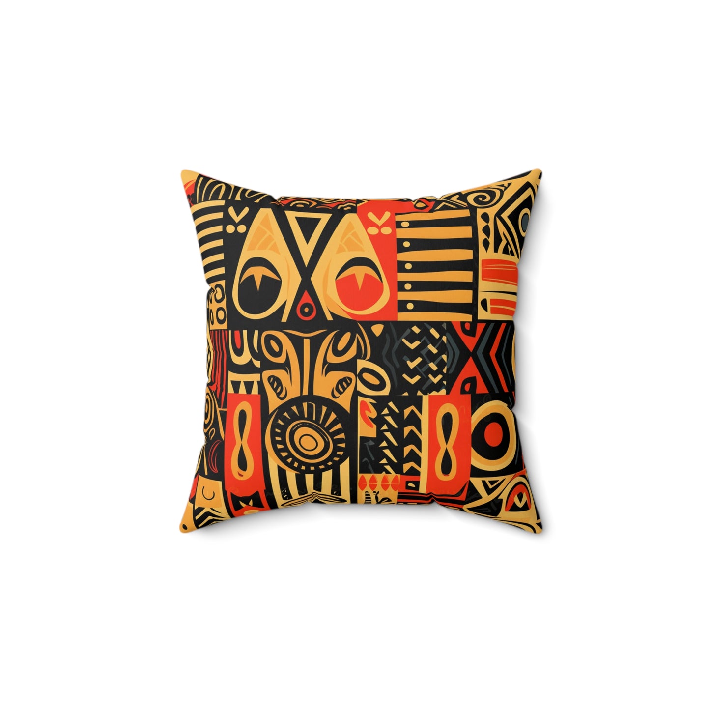 Tribal Art-Inspired Abstract Symbols, Heritage - Spun Polyester Square Pillow