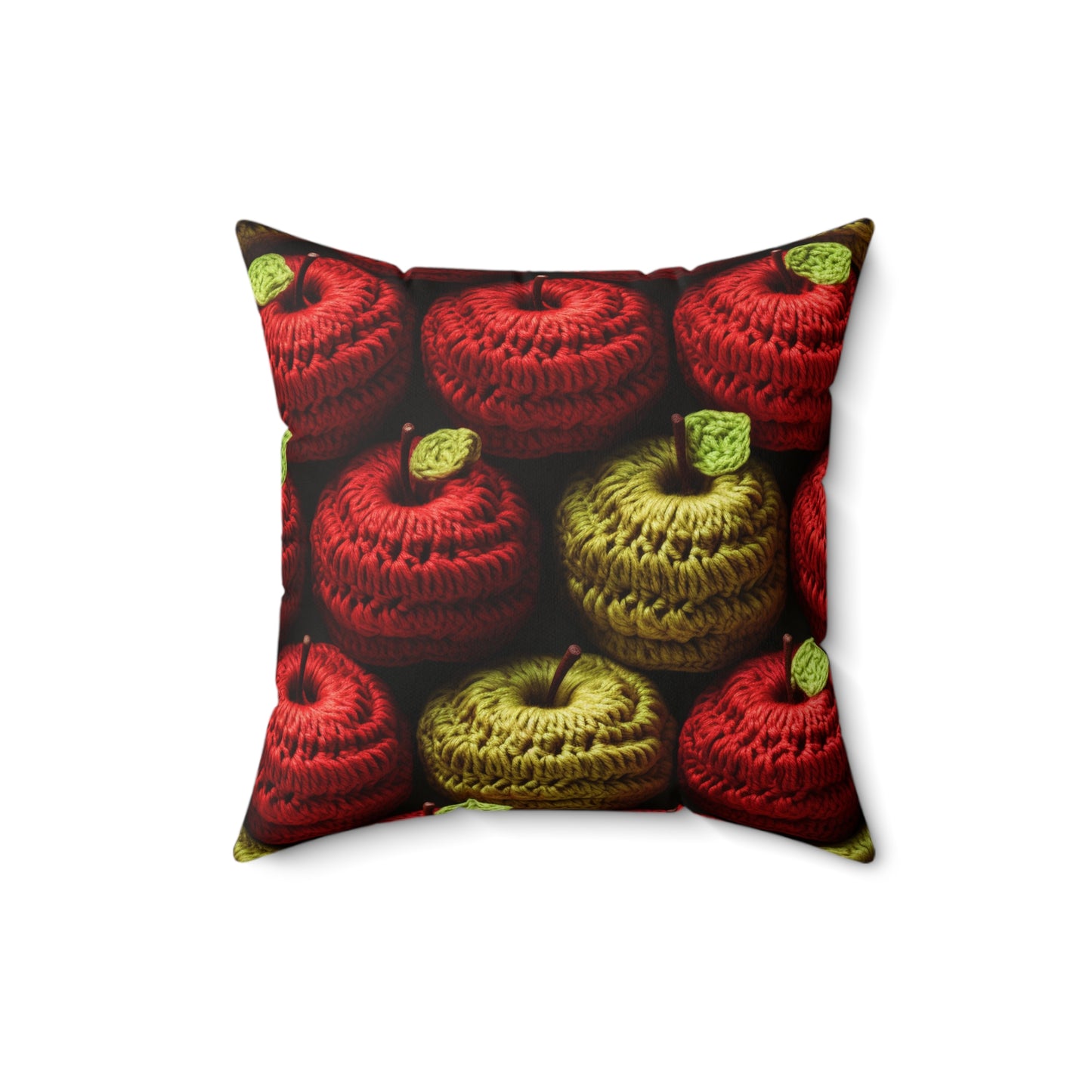 Crochet Apple Amigurumi - Big American Red Apples - Healthy Fruit Snack Design - Spun Polyester Square Pillow