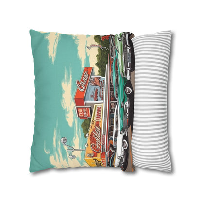 1950s Classic Car Collection Retro Artwork Spun Polyester Square Pillow Case