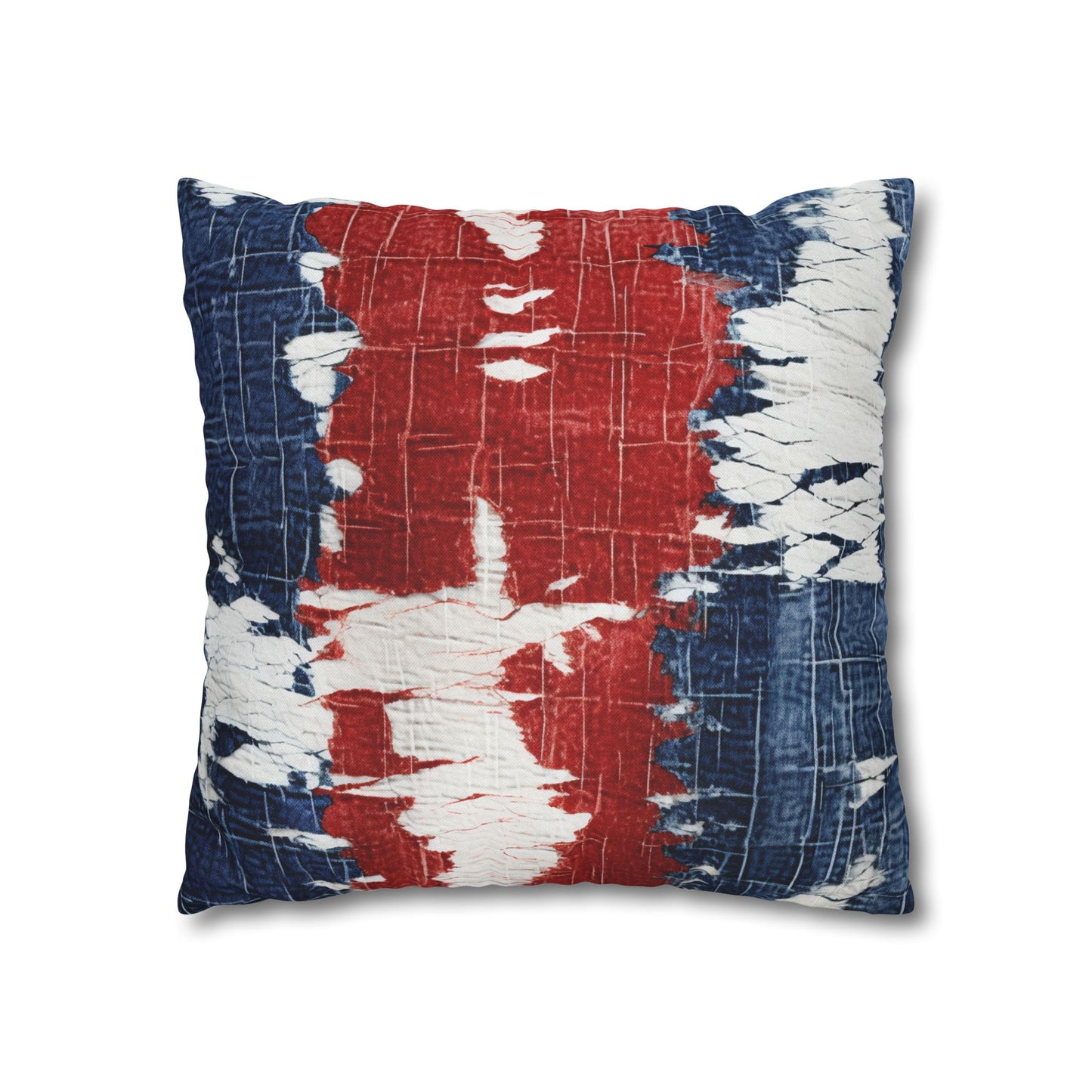 Patriotic Red, White & Blue: Distressed Denim-Style, Torn Fabric - Spun Polyester Square Pillow Case