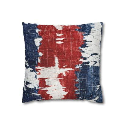 Patriotic Red, White & Blue: Distressed Denim-Style, Torn Fabric - Spun Polyester Square Pillow Case