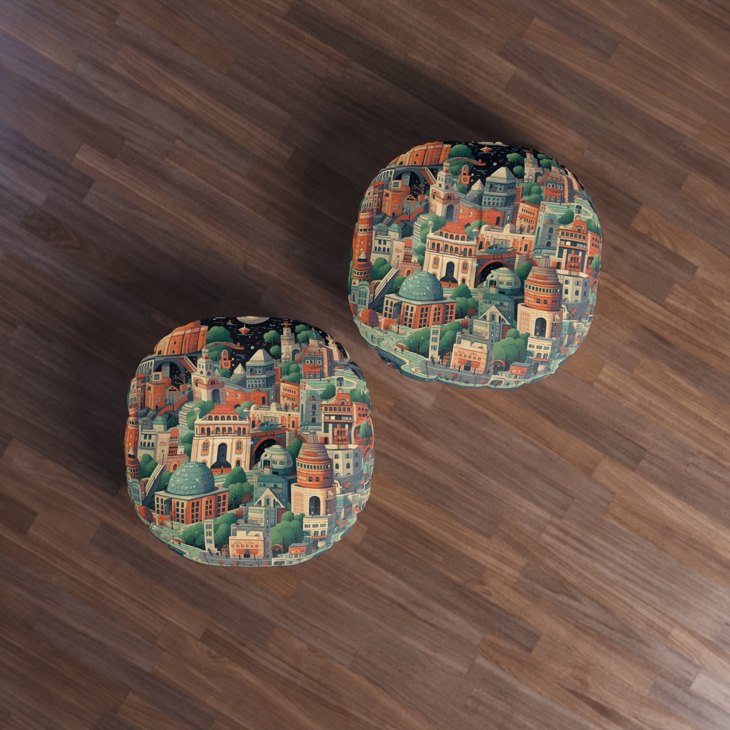 Galactic Metropolis Pattern, Sci-Fi Inspired - Tufted Floor Pillow, Round