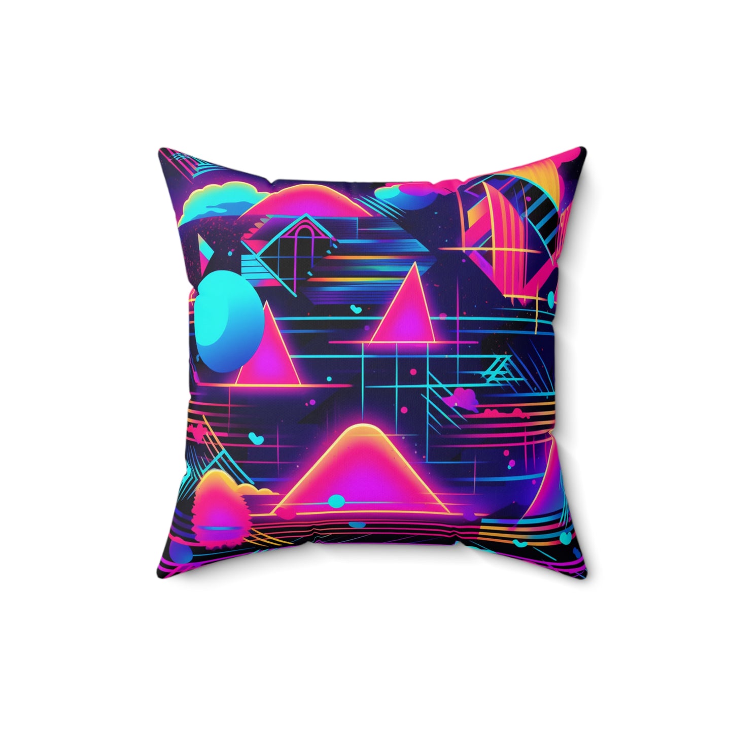 80s Synthwave Retro-Futuristic Inspired Pattern Design Spun Polyester Square Pillow