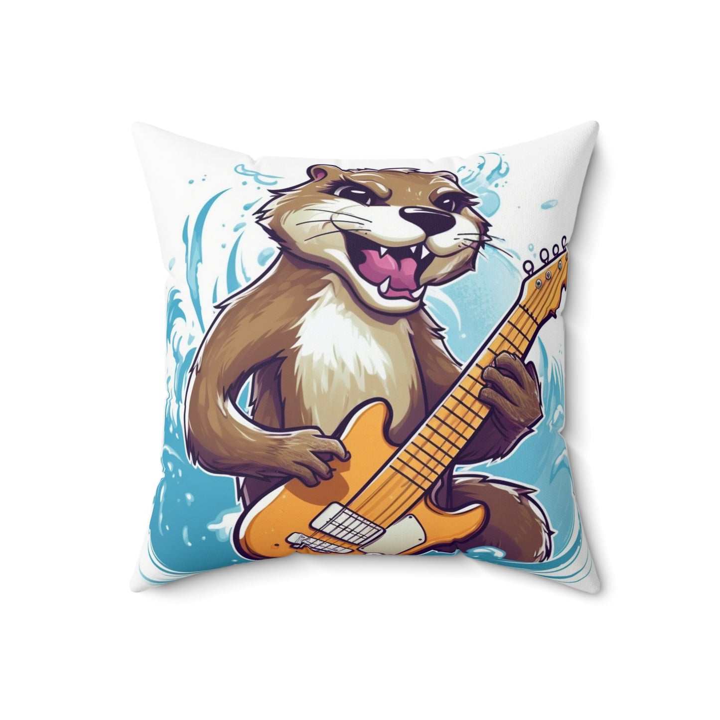 Otter Guitar Music Player Furry Animal Graphic Spun Polyester Square Pillow