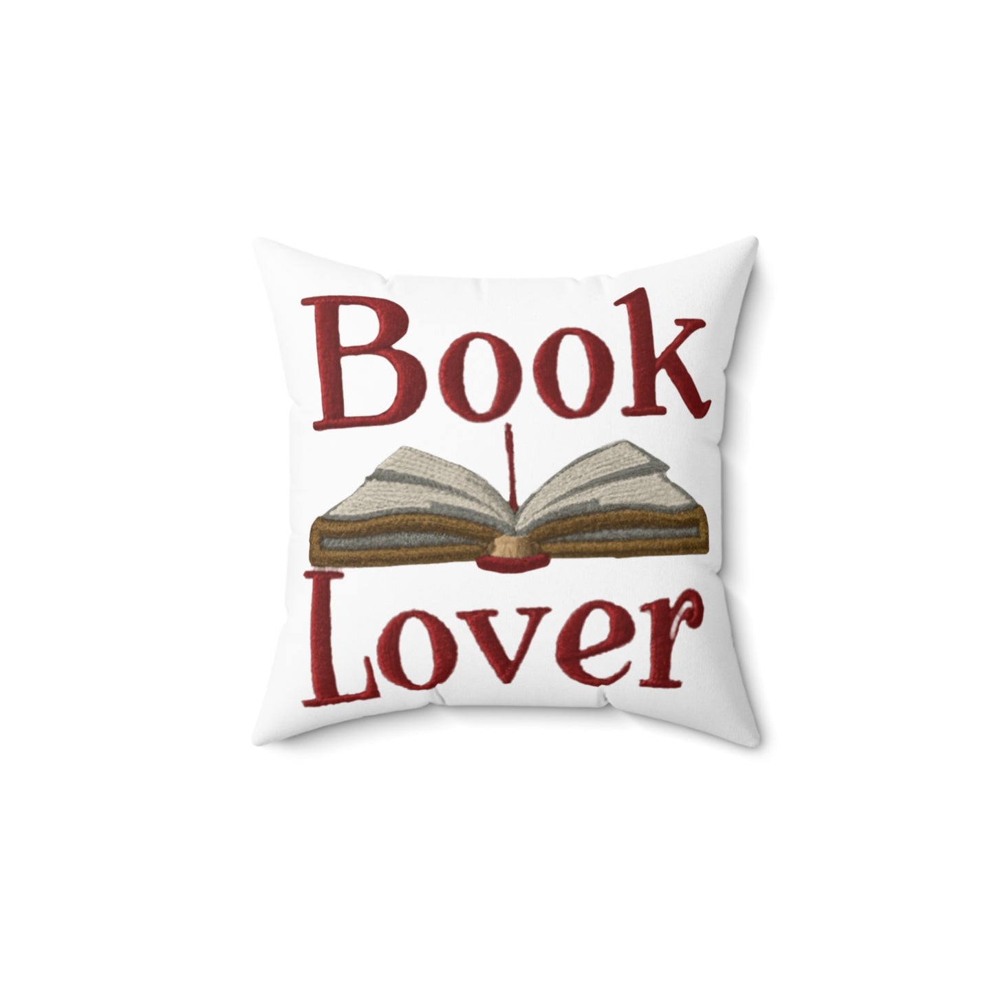 Open Book Embroidery Art: Book Lover Text for Avid Readers - Spun Polyester Square Pillow