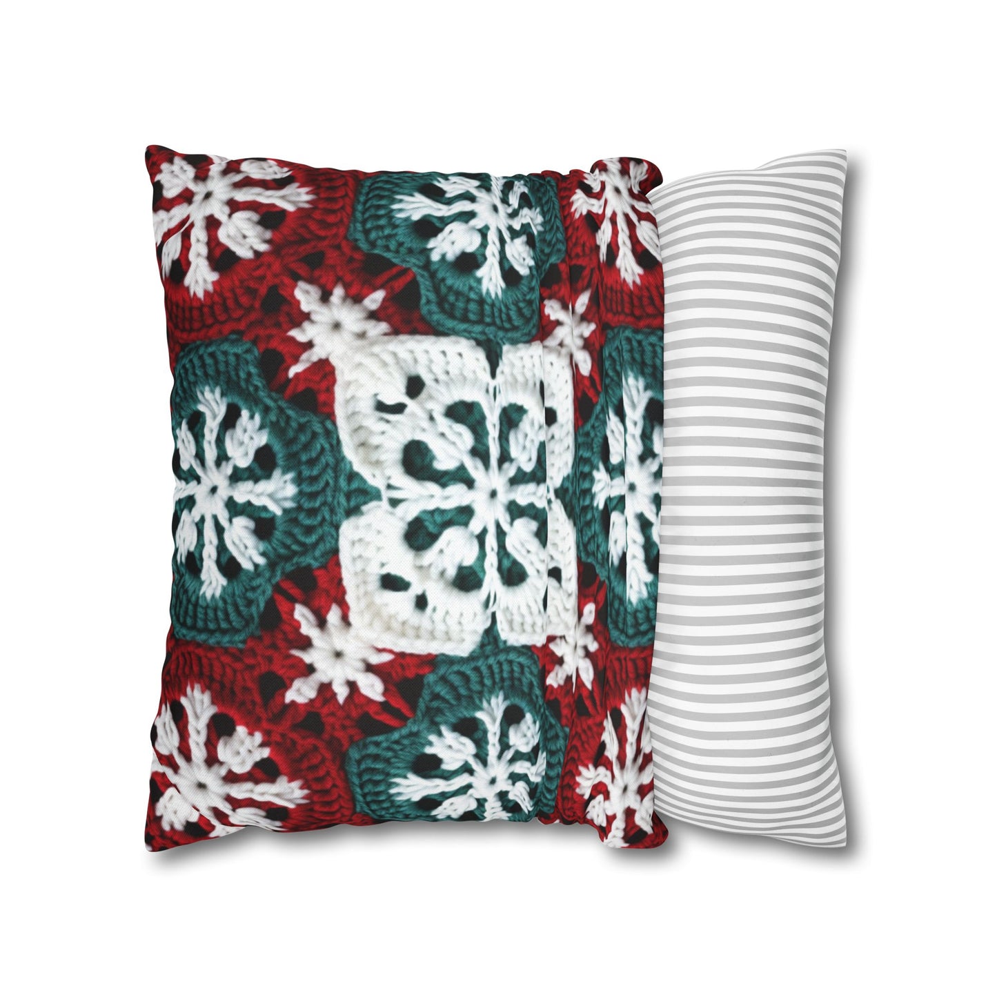 Christmas Snowflake Crochet, Festive Yuletide, Winter Wonderland Craft, Ice Crystal, Holiday Decor, Seasonal Adornments - Spun Polyester Square Pillow Case