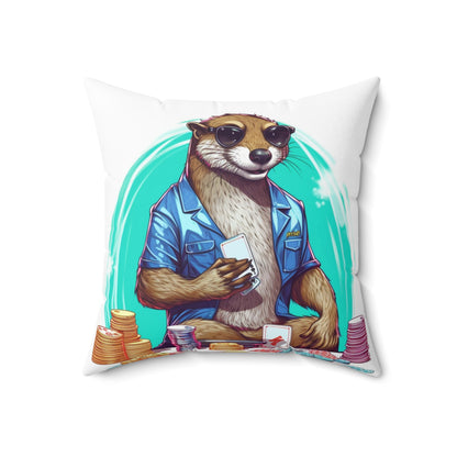 Otter Poker Player Champ Card Holder Graphic Spun Polyester Square Pillow