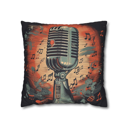 Retro Microphone & Music Notes - Vintage Style Design Spun Polyester Square Pillow Case