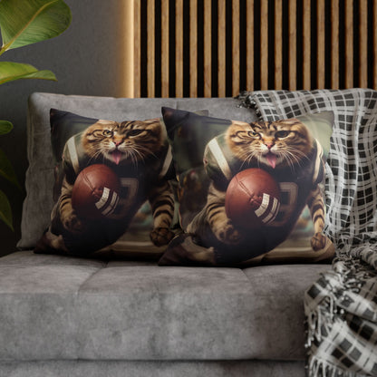 Football Field Felines: Kitty Cats in Sport Tackling Scoring Game Position - Spun Polyester Square Pillow Case