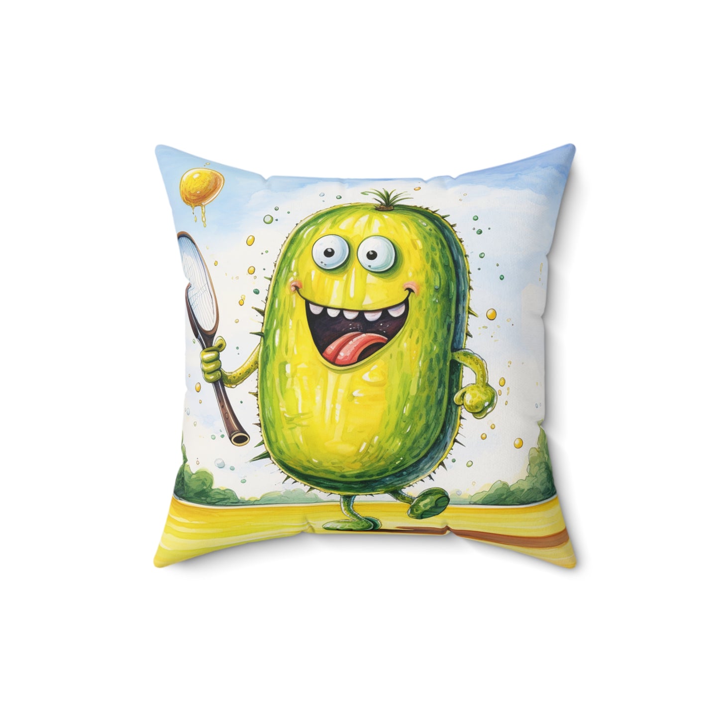 Pickleball Sport: Athletic Pickle Playing Game with Net and Paddle - Spun Polyester Square Pillow