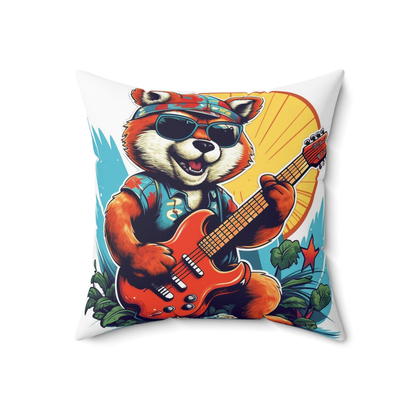 Red Panda Guitarist Rocker Music Spun Polyester Square Pillow