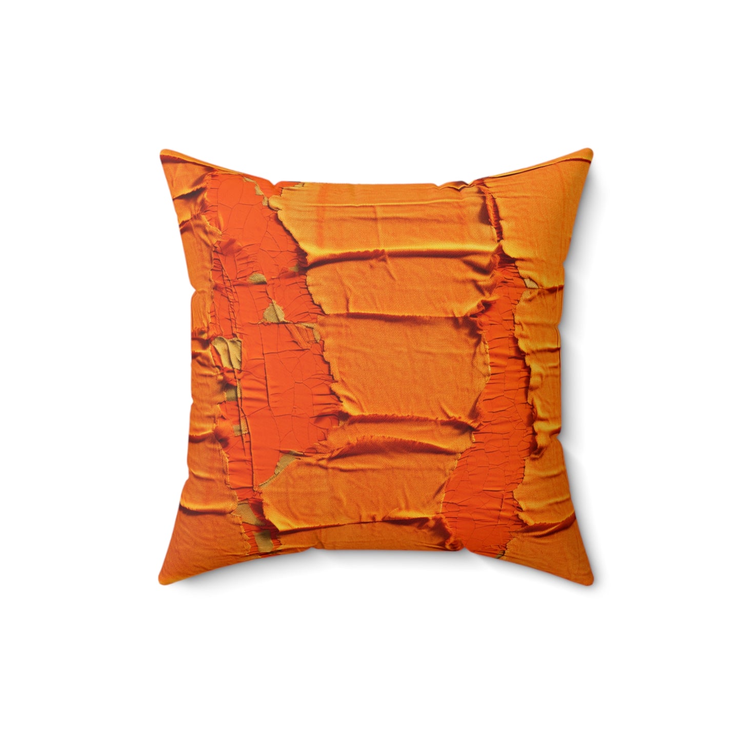 Fiery Citrus Orange: Edgy Distressed, Denim-Inspired Fabric - Spun Polyester Square Pillow