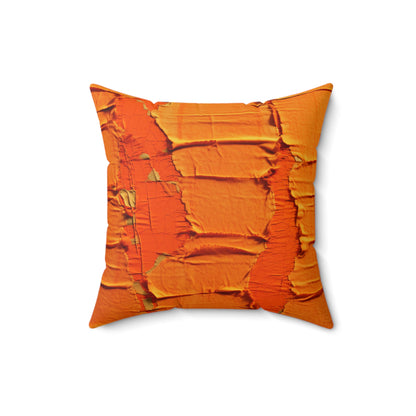 Fiery Citrus Orange: Edgy Distressed, Denim-Inspired Fabric - Spun Polyester Square Pillow