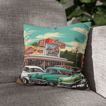 1950s Classic Car Collection Retro Artwork Spun Polyester Square Pillow Case