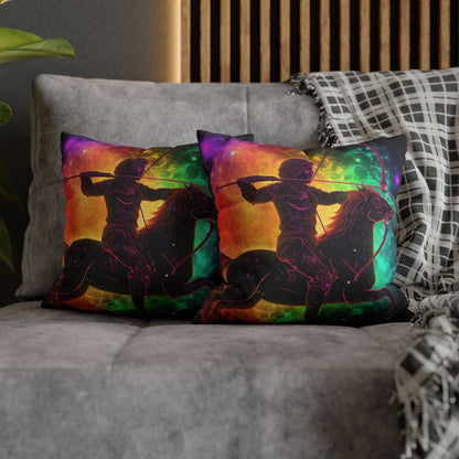 Colorful Sagittarius Zodiac Sign - Star Universe Theme - Spun Polyester Square Pillow Case