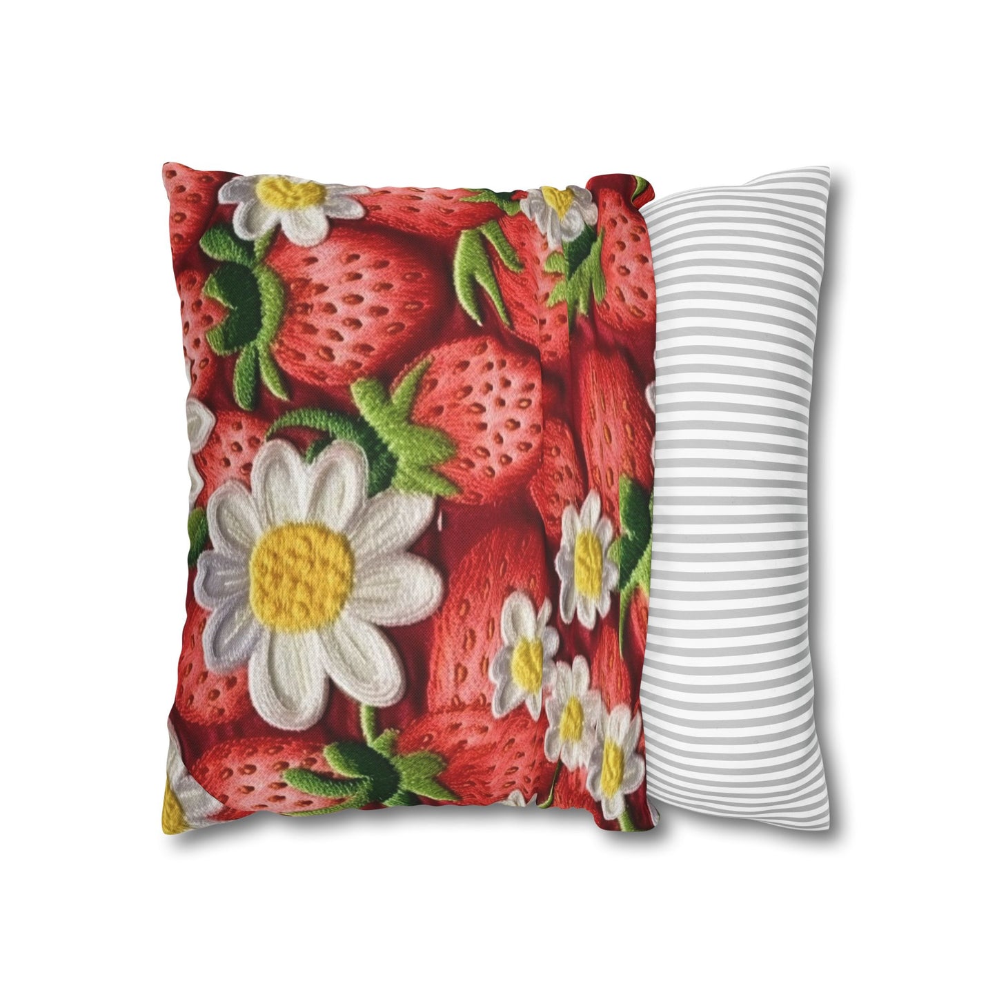 Strawberry Strawberries Embroidery Design - Fresh Pick Red Berry Sweet Fruit - Spun Polyester Square Pillow Case