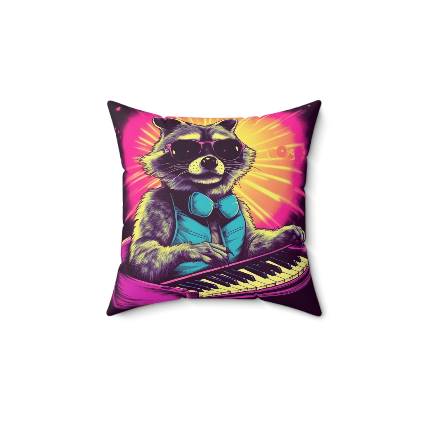 Raccoon Keyboard Piano Music Animal Graphic Spun Polyester Square Pillow