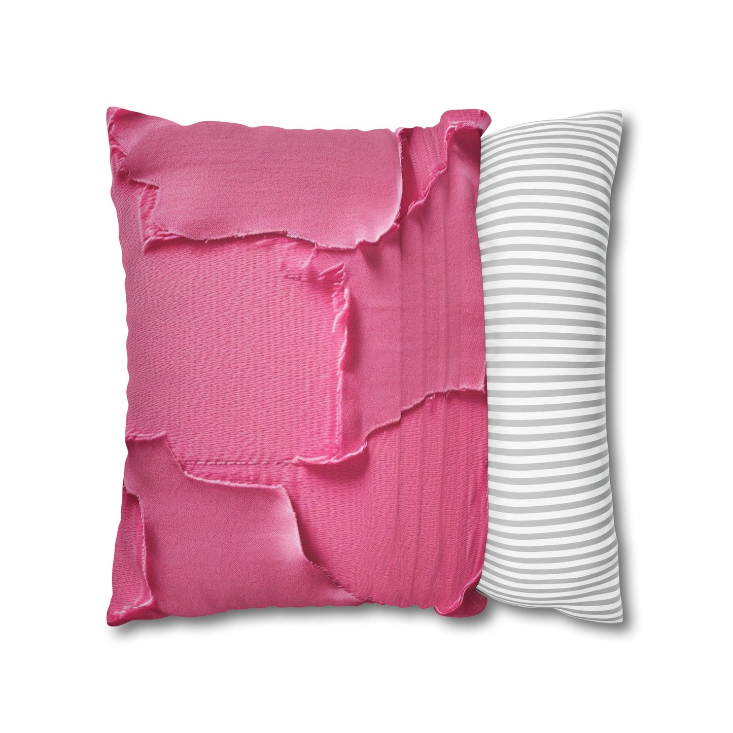 Distressed Neon Pink: Edgy, Ripped Denim-Inspired Doll Fabric - Spun Polyester Square Pillow Case