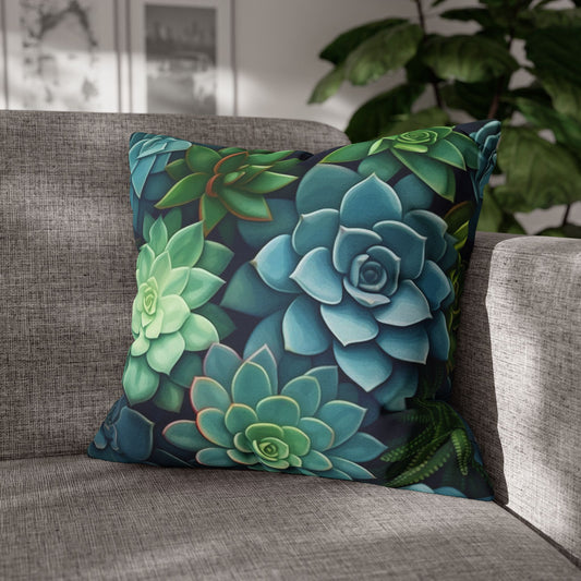 Minimalist Succulent Array - Vibrant Botanical Pattern Spun Polyester Square Pillow Case