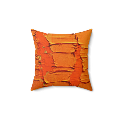 Fiery Citrus Orange: Edgy Distressed, Denim-Inspired Fabric - Spun Polyester Square Pillow