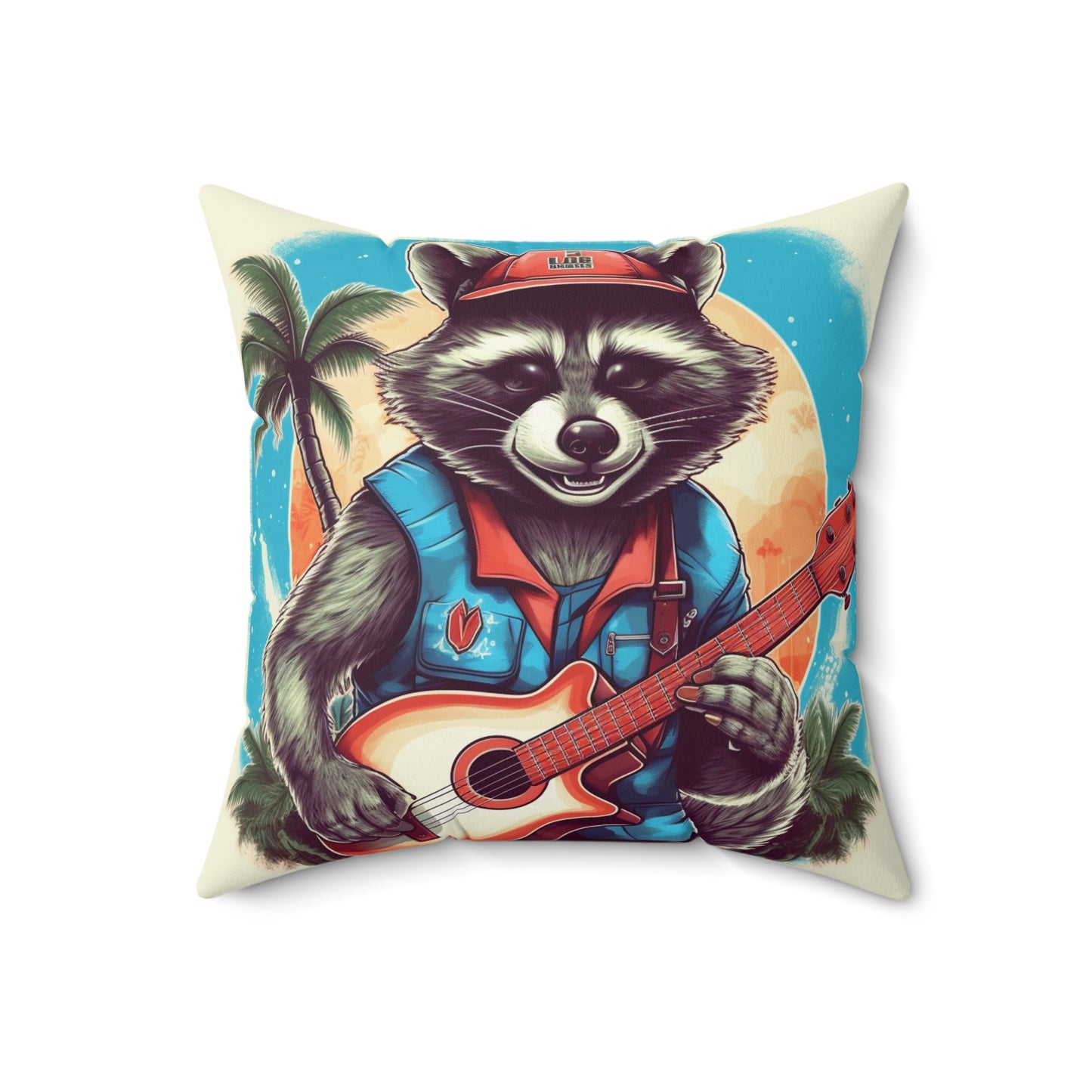 Ukulele Playing Raccoon - Furry Animal Music Island Art Spun Polyester Square Pillow