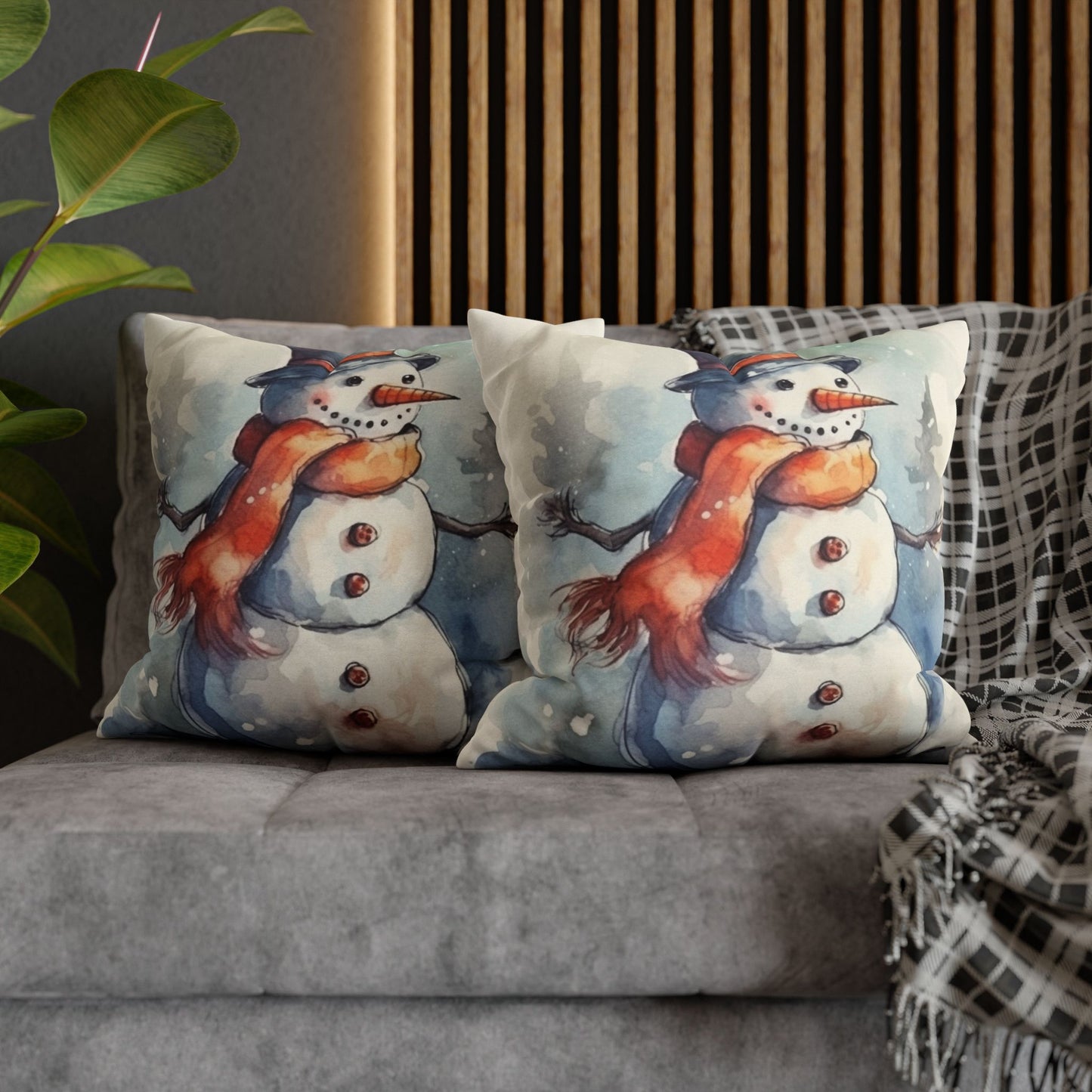 Frosty Winter Snowman - Spun Polyester Square Pillow Case