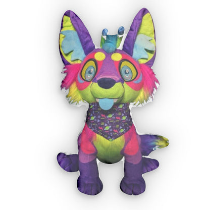 Vaporwave Alien Fennec Fox Plush Toy - Retro Aesthetic Pillow for Fans - Shaped Pillow