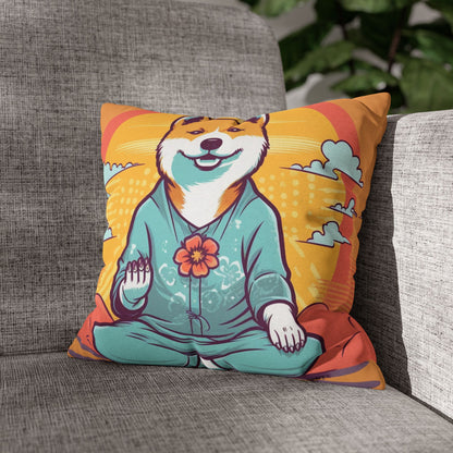 Shiba Inu Yoga Crypto Dog Japanese Namaste: Spun Polyester Square Pillow Case