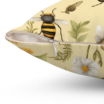 Whimsical Bees & Honeycombs Nature-Friendly Pattern Design Spun Polyester Square Pillow