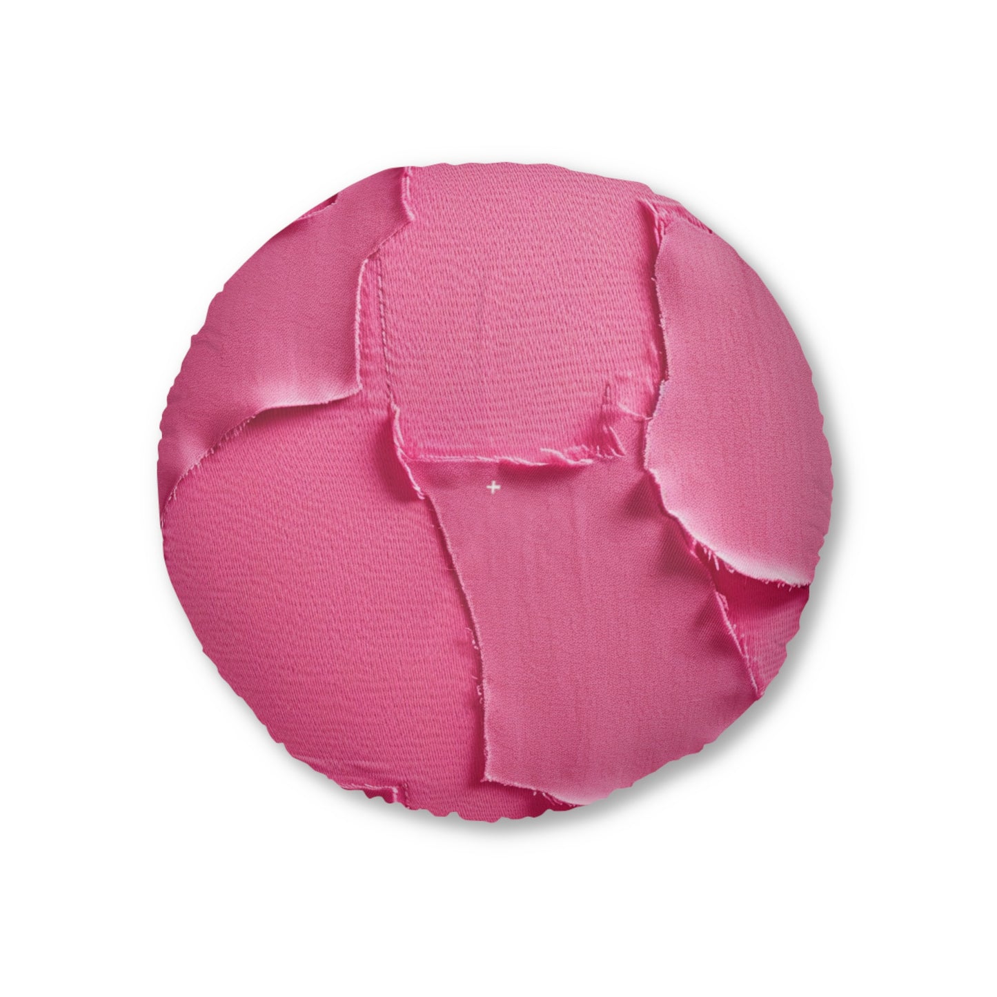 Distressed Neon Pink: Edgy, Ripped Denim-Inspired Doll Fabric - Tufted Floor Pillow, Round